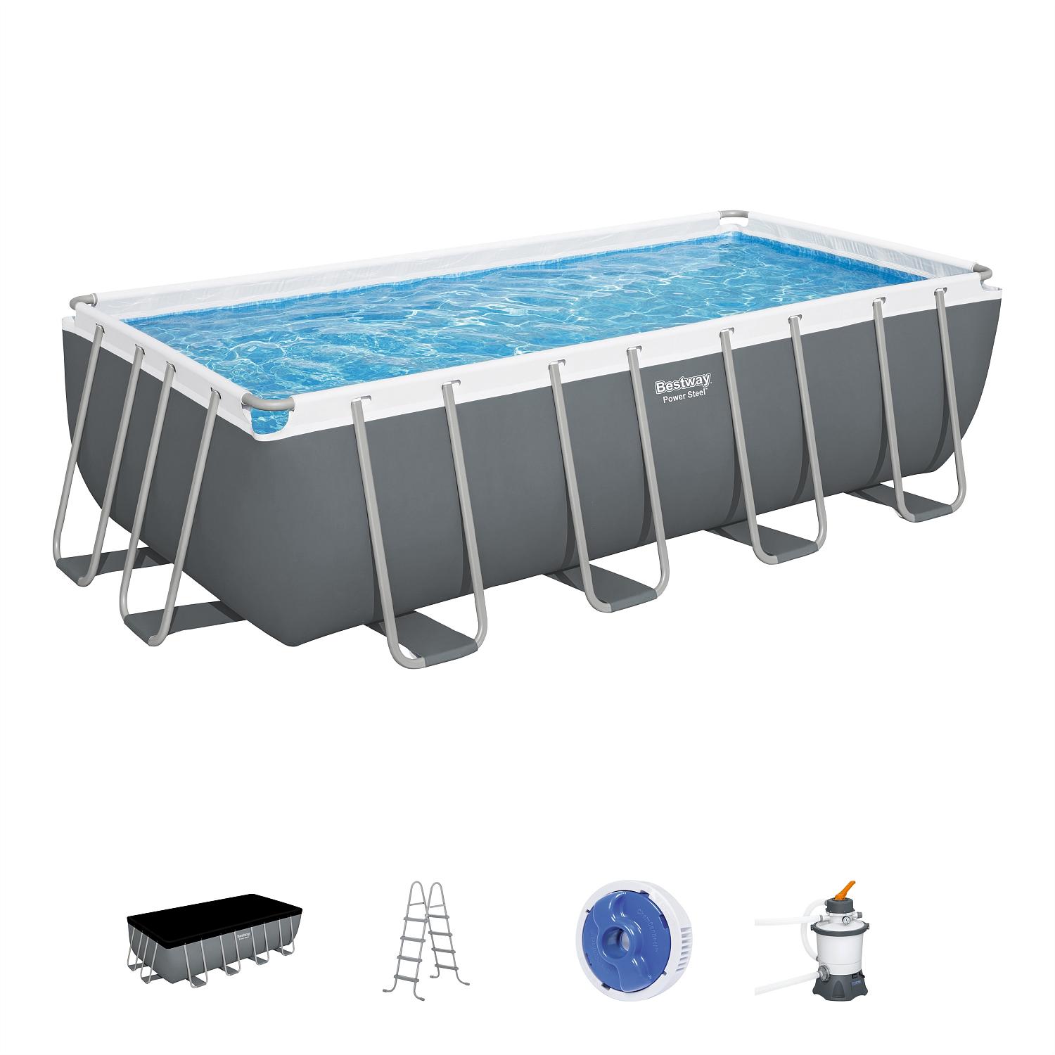 Каркасный бассейн Bestway 56671 BW, Power Steel 488х244х122см, 11532л, песочный фильтр-насос, лестница, тент, попл.-доз фото 2